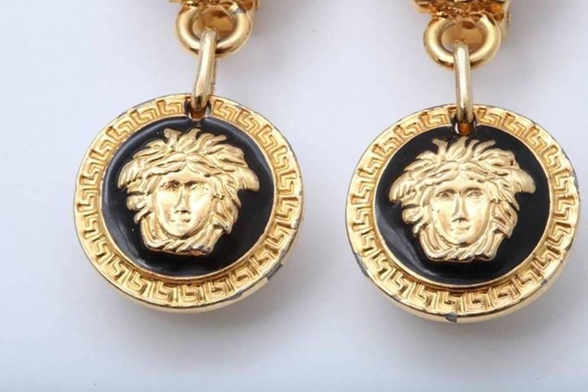 Gianni Versace Medusa Black/Gold Earrings In Excellent Condition For Sale In Chicago, IL