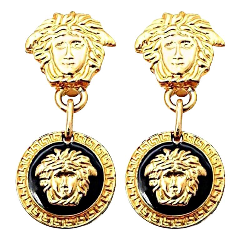 Gianni Versace Medusa Black/Gold Earrings For Sale at 1stDibs | versace  dangle earrings
