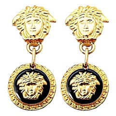 Vintage Gianni Versace Medusa Black/Gold Earrings