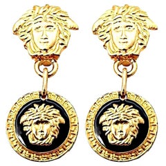 Retro Gianni Versace Medusa Black/Gold Earrings