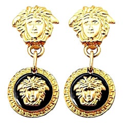 Retro Gianni Versace Medusa Black/Gold Earrings