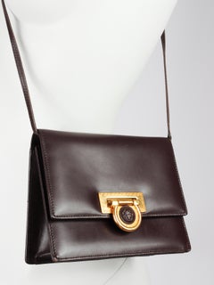 Gianni Versace Medusa Brown Leather Crossbody Mini Bag 1990s