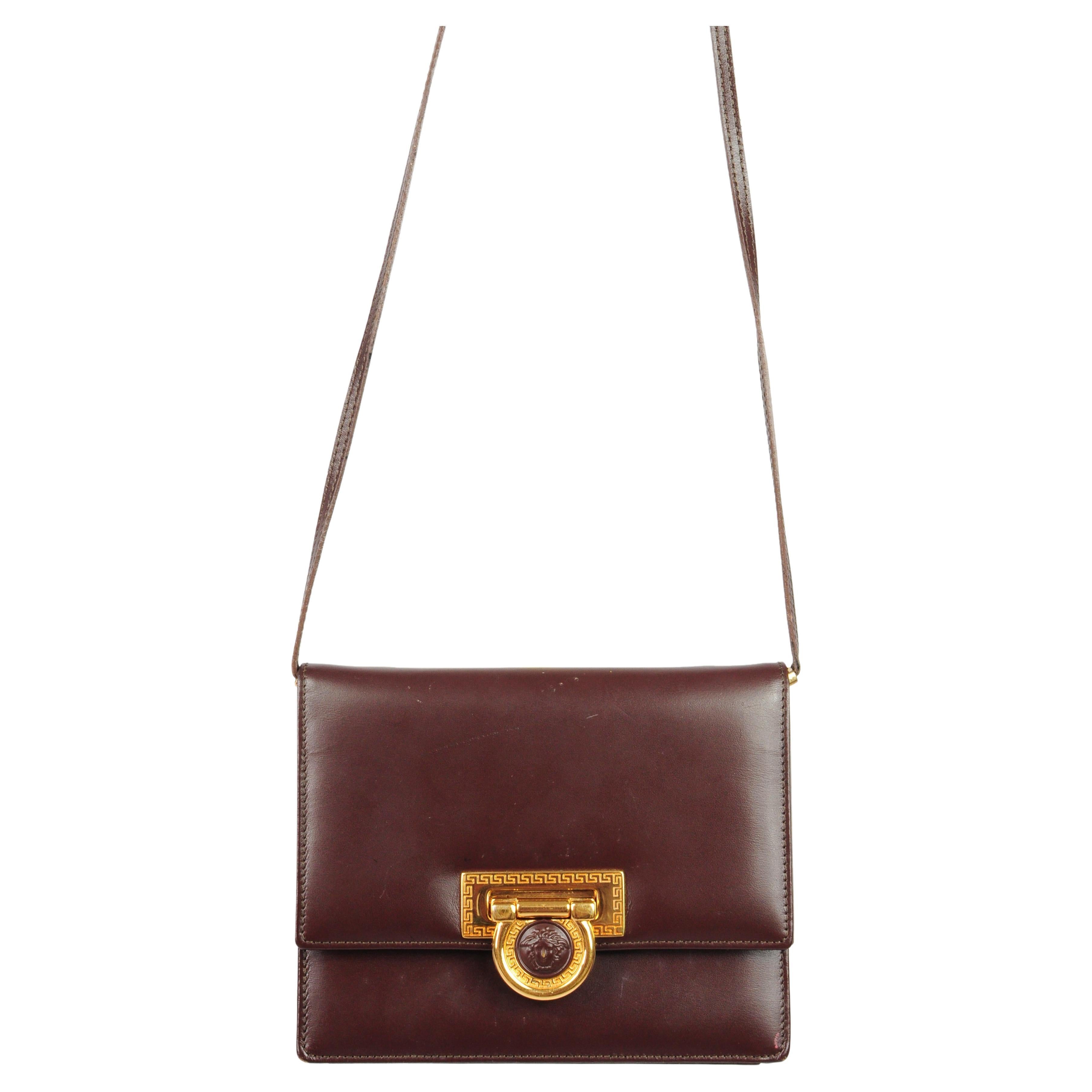 Gianni Versace Medusa Brown Leather Crossbody Mini Bag 1990s For Sale