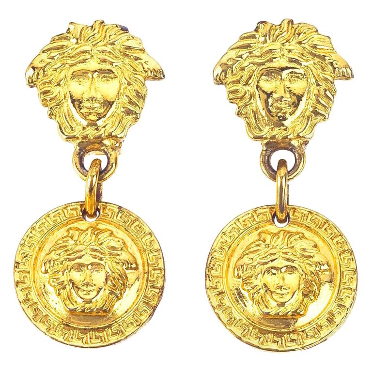 Gianni Versace Medusa Earrings Gold For Sale