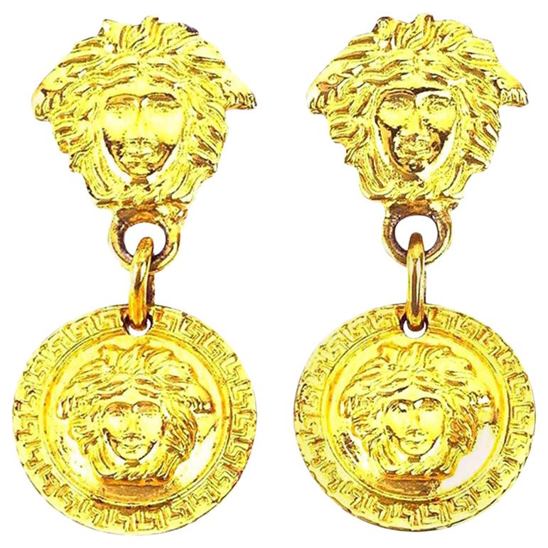 Gianni Versace Medusa Earrings Gold For Sale