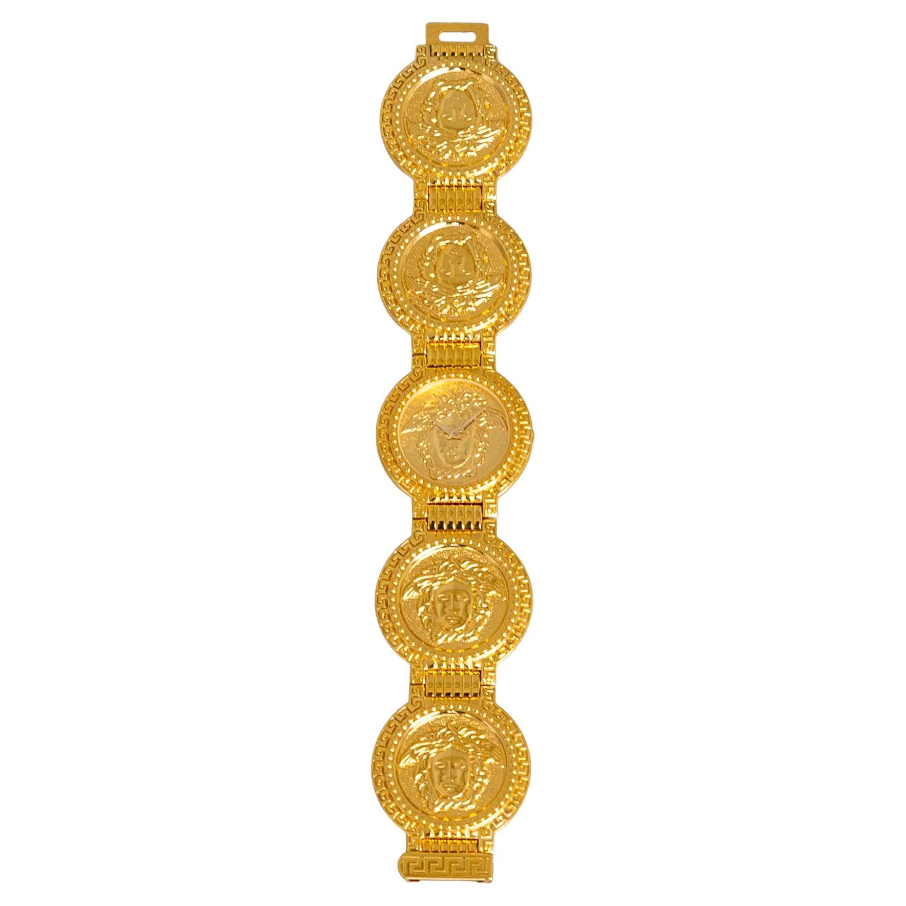 Gianni Versace Medusa Gold Plated Bracelet Watch For Sale