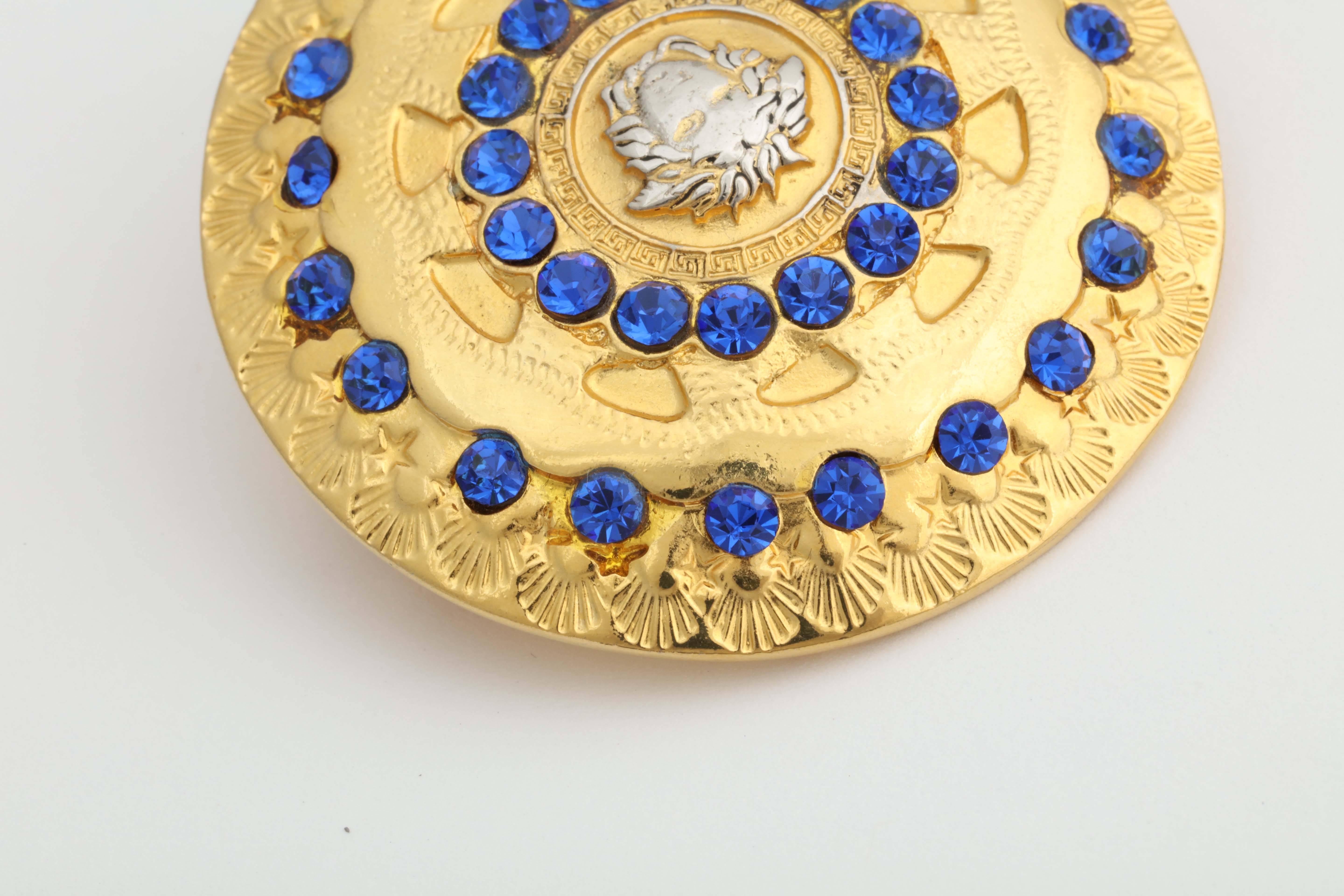 Gianni Versace Medusa Hair Pin with Blue Rhinestones In Excellent Condition For Sale In Chicago, IL