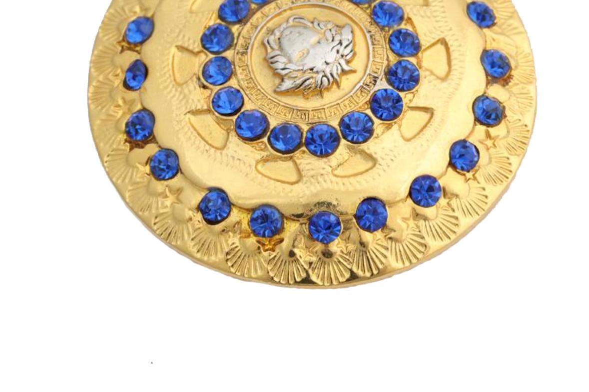 Women's Gianni versace medusa hair pin with blue rhinestones For Sale