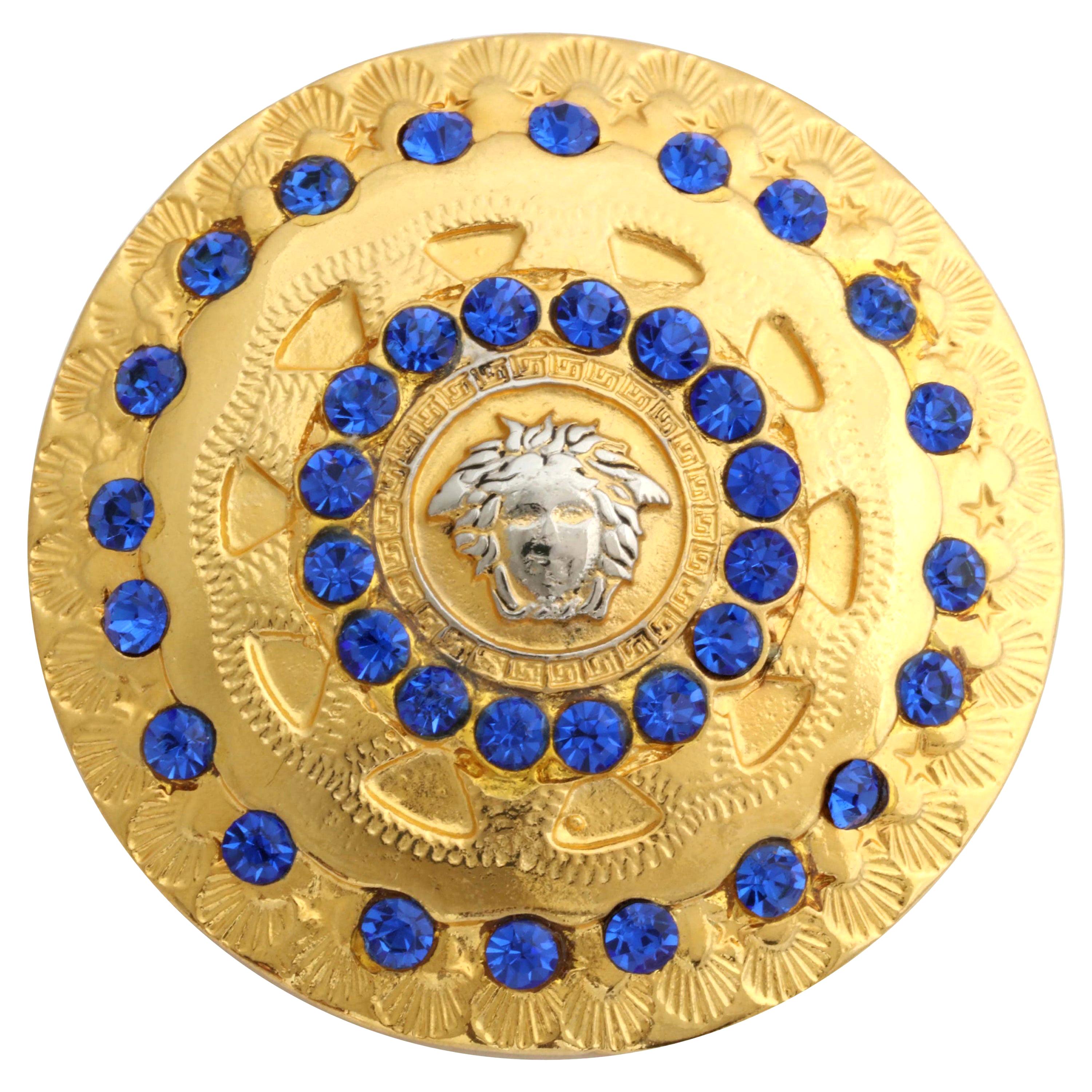 Gianni Versace Medusa Hair Pin with Blue Rhinestones For Sale