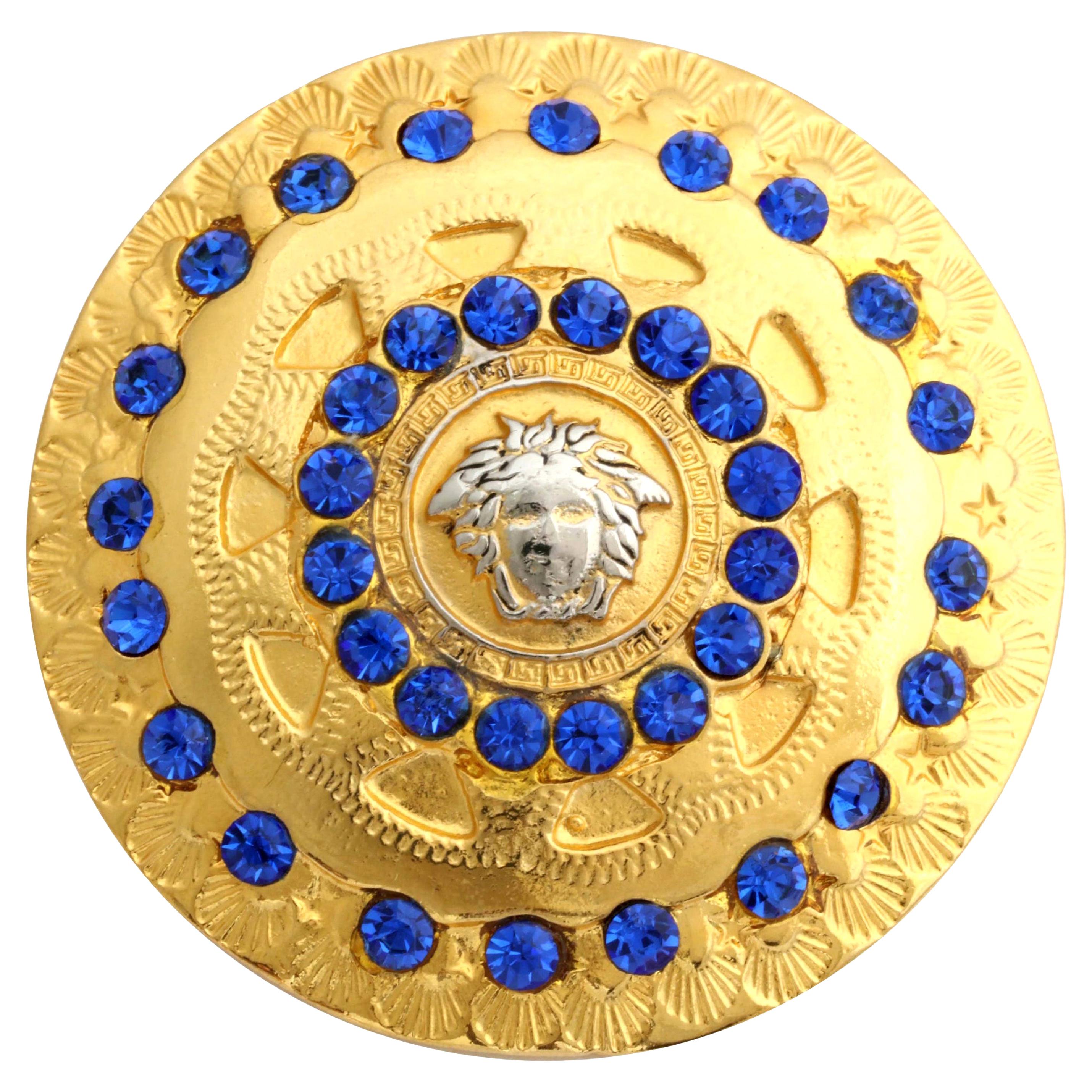 Gianni Versace Medusa Hair Pin with Blue Rhinestones For Sale