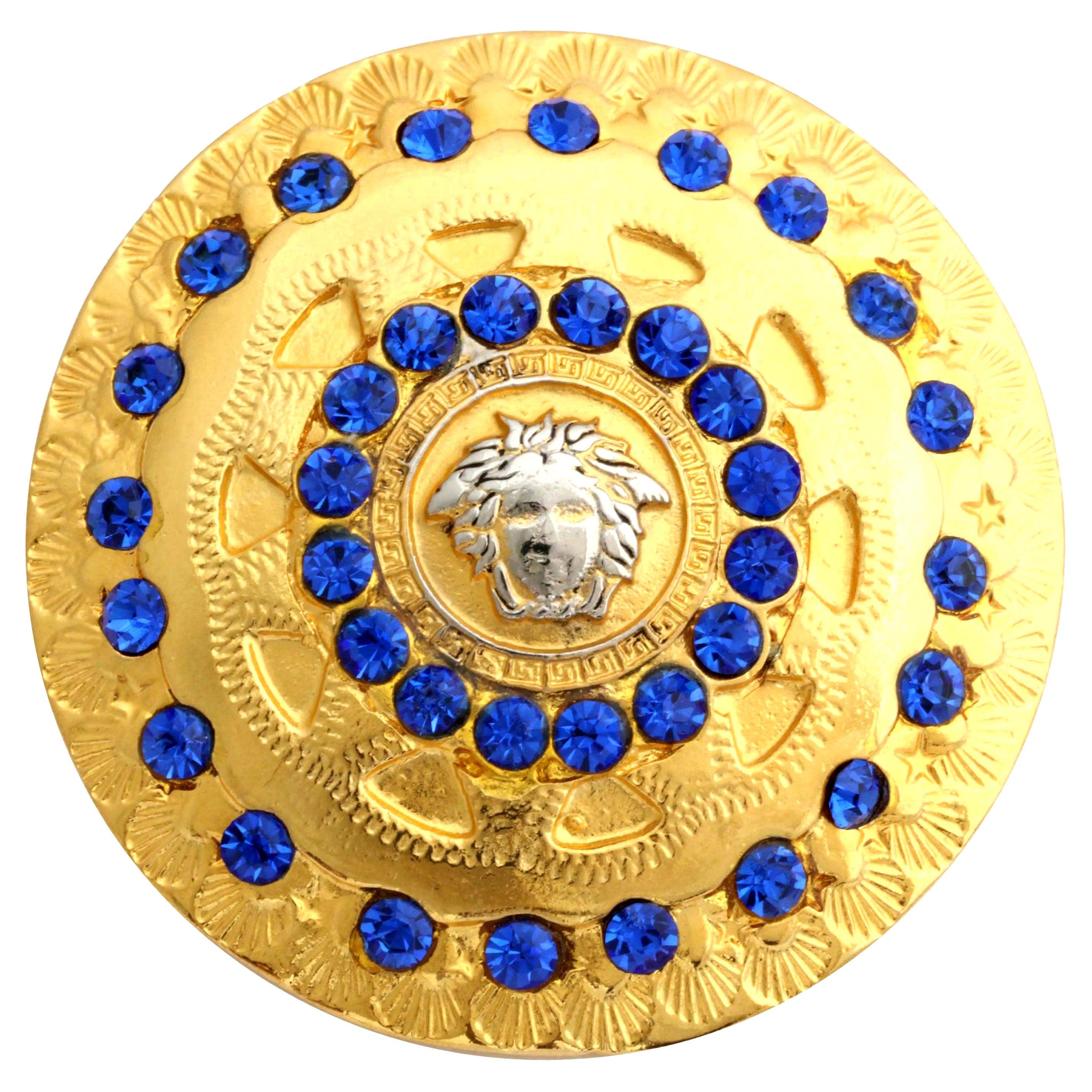 Gianni Versace Medusa Hair Pin with Blue Rhinestones For Sale