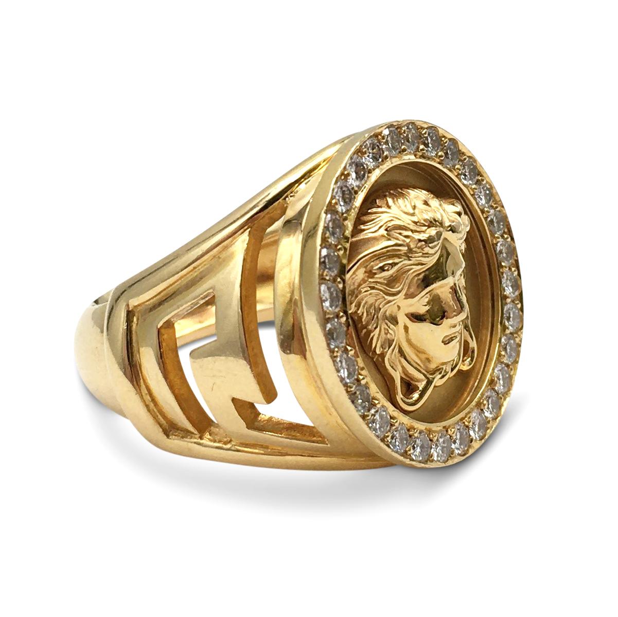 Taille ronde Gianni Versace - Bague en or et diamants tête de Méduse
