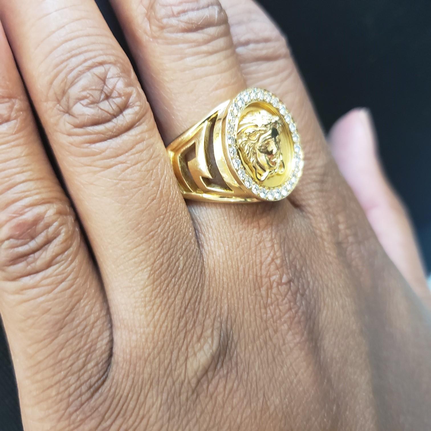 Round Cut Gianni Versace Medusa Head Gold and Diamond Ring