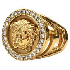 Retro Gianni Versace Medusa Head Gold and Diamond Ring
