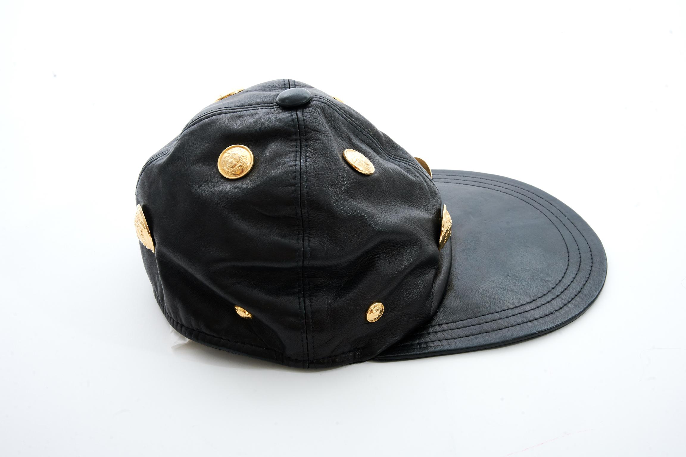 Gianni Versace Medusa Leather Baseball Cap In Good Condition In Geneva, CH