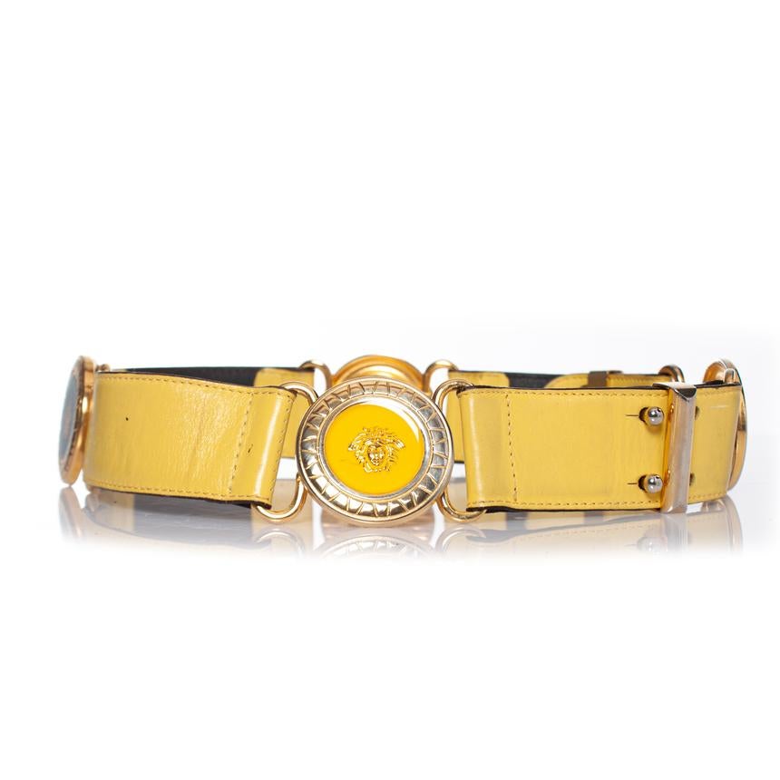 Orange Gianni Versace, Medusa leather waist belt For Sale