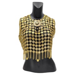 Gianni Versace Medusa safety pins golden metal chainmail top
