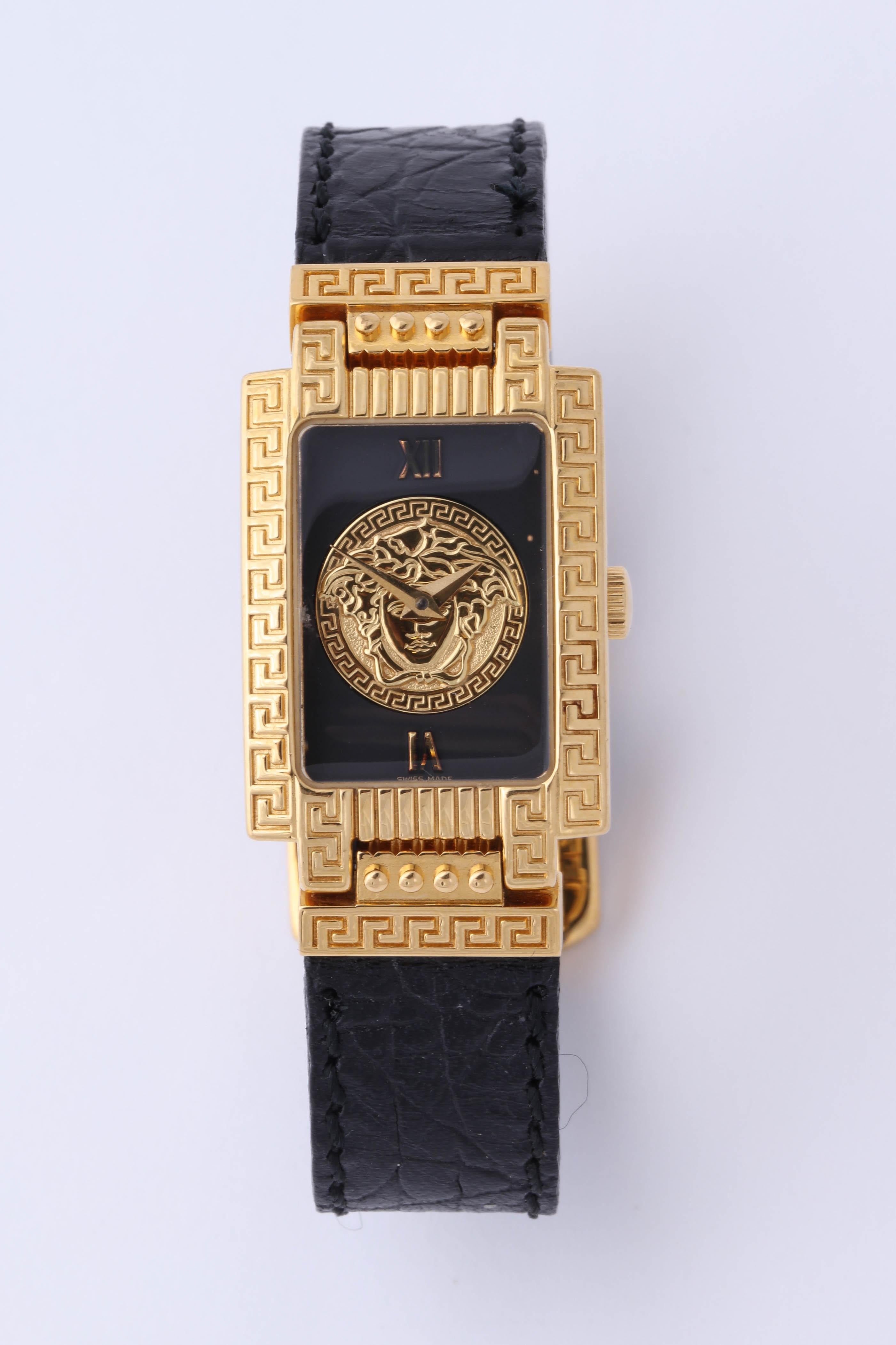 Women's or Men's   Gianni Versace Medusa Watch with Black Belt  For Sale