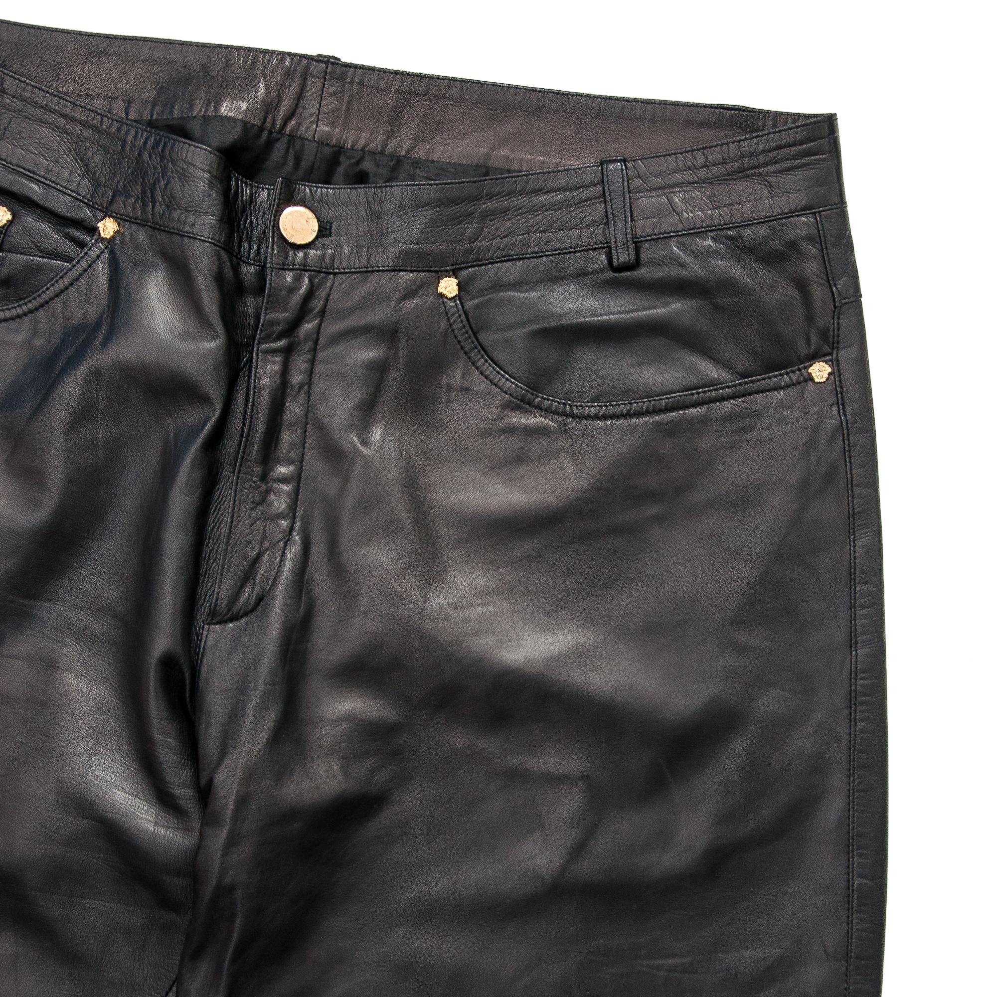 Gianni Versace Men's Black Leather Trousers size 52 In Good Condition In London, GB