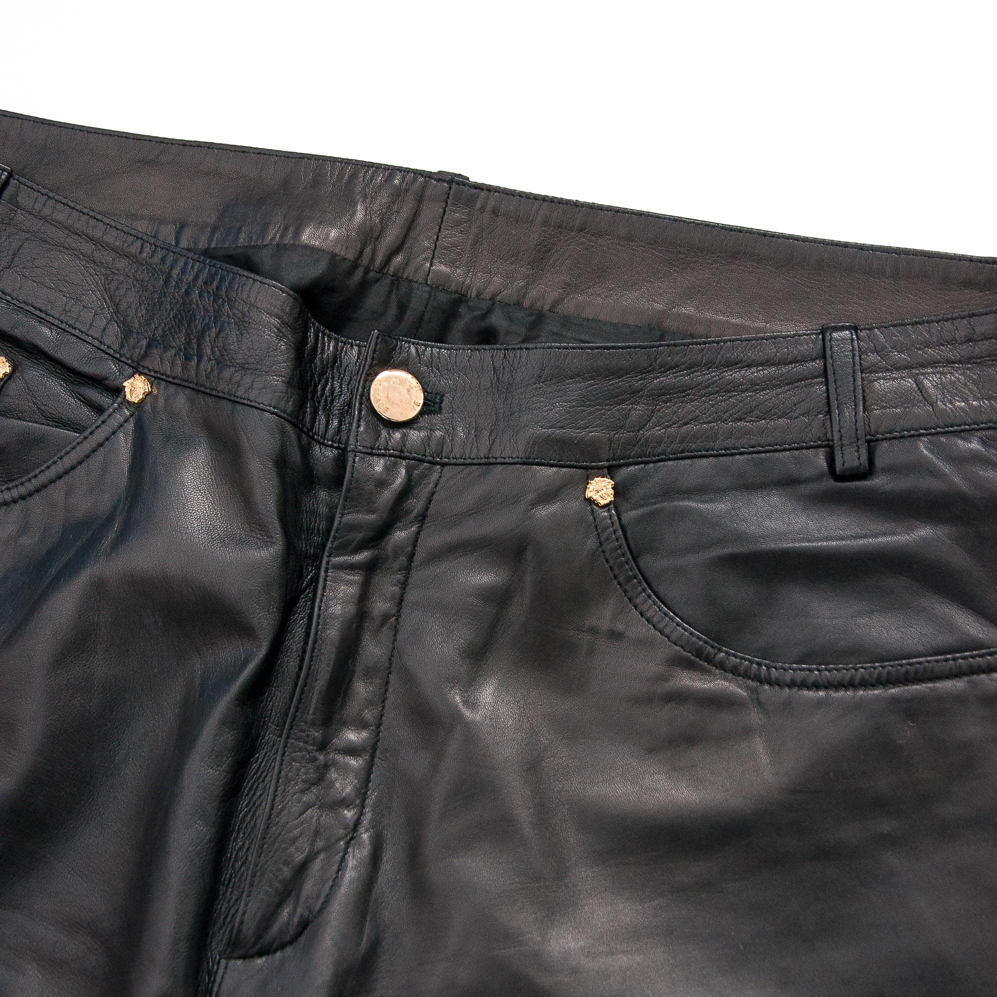 Gianni Versace Men's Black Leather Trousers size 52 1