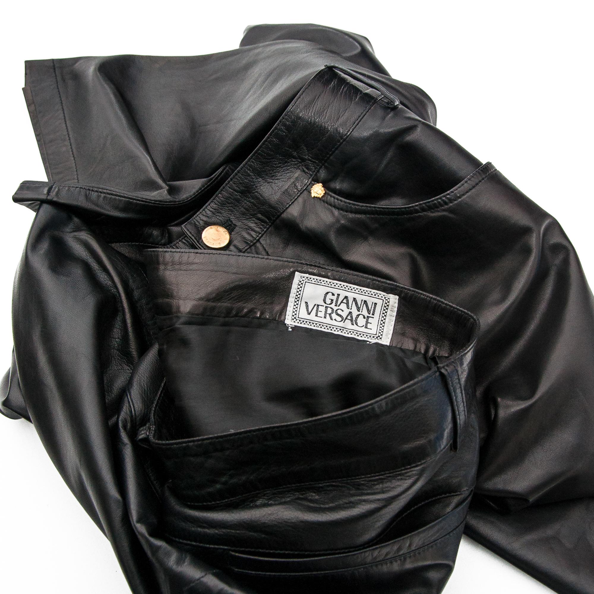 Gianni Versace Men's Black Leather Trousers size 52 6