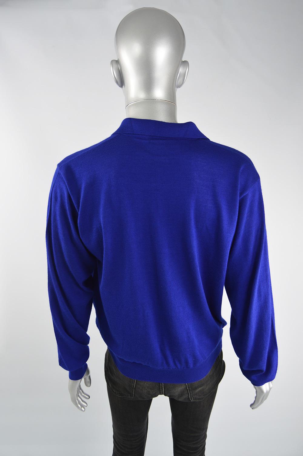 Men's Gianni Versace Mens Cashmere & Silk Royal Blue Vintage Collared Sweater, 1990s  For Sale