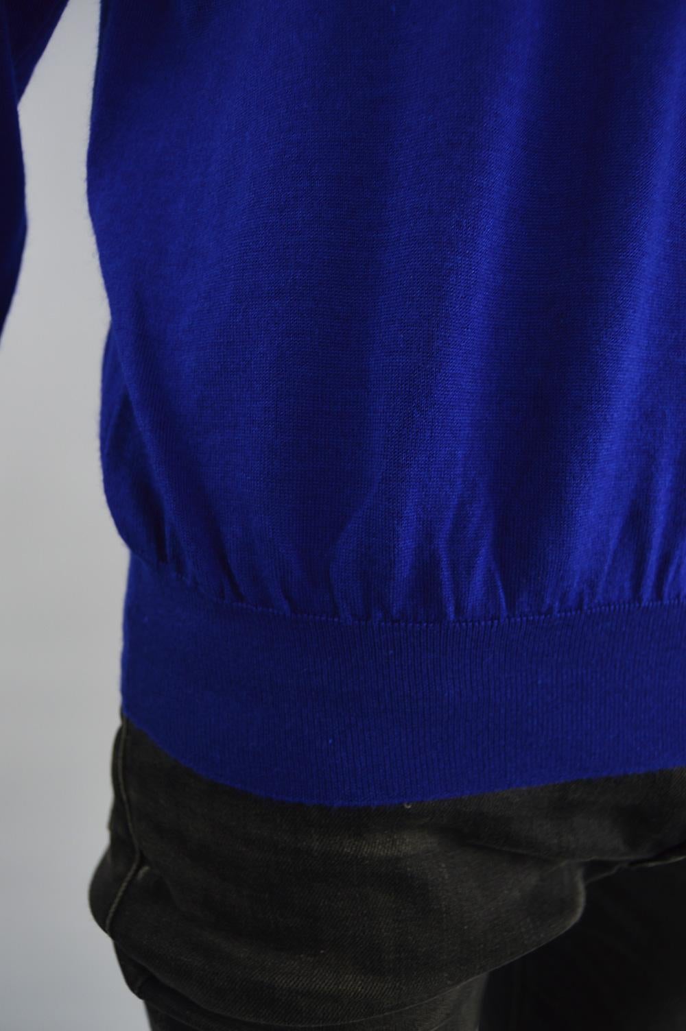 Gianni Versace Mens Cashmere & Silk Royal Blue Vintage Collared Sweater, 1990s  For Sale 1