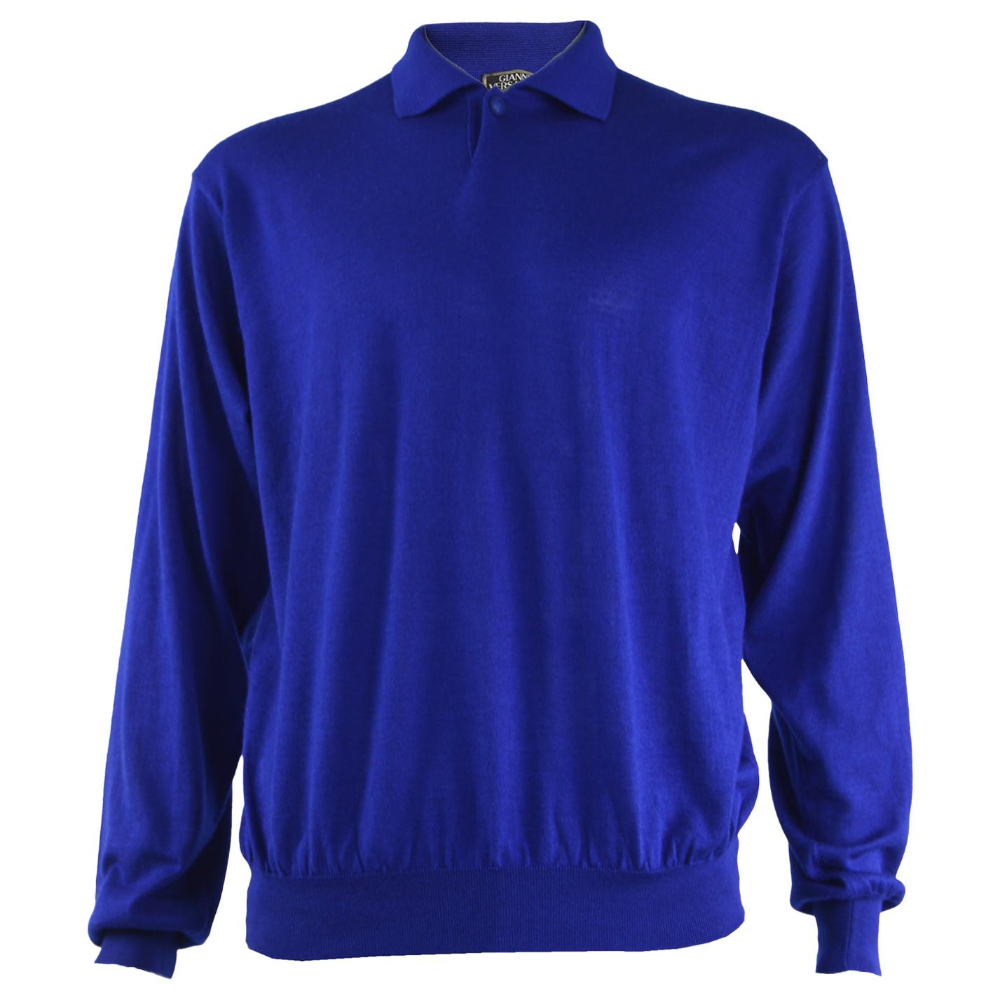 Gianni Versace Mens Cashmere & Silk Royal Blue Vintage Collared Sweater, 1990s  For Sale
