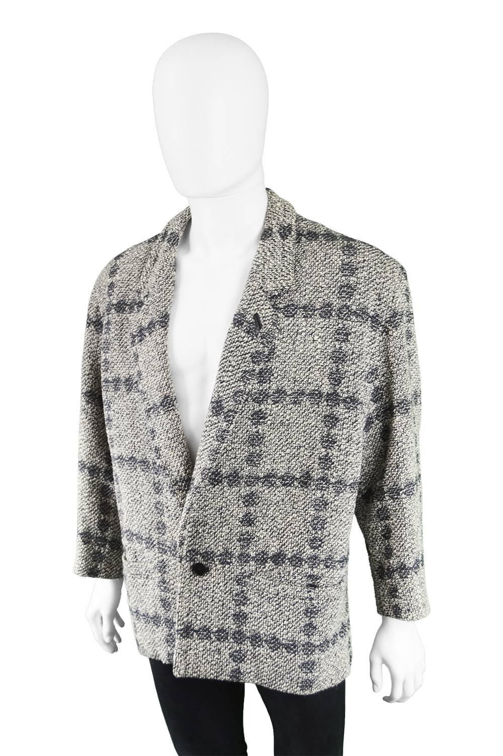 Gray Gianni Versace Men's Vintage 1980s Bold Shouldered Wool Tweed Blazer