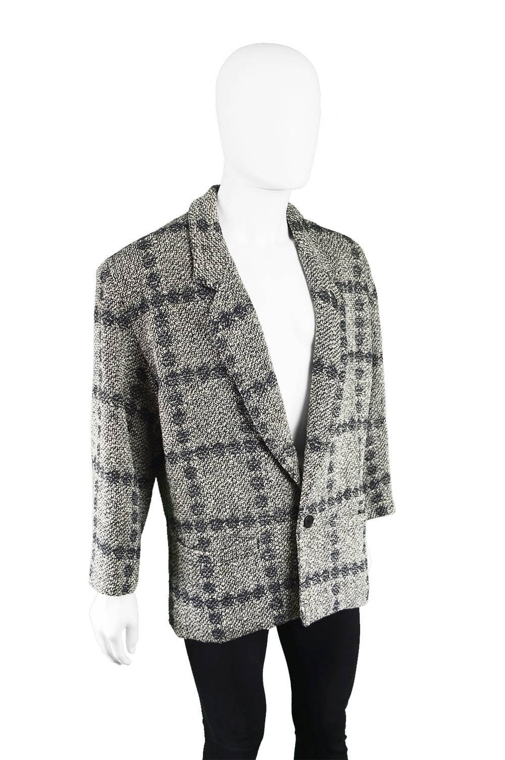 Gianni Versace Men's Vintage 1980s Bold Shouldered Wool Tweed Blazer 1