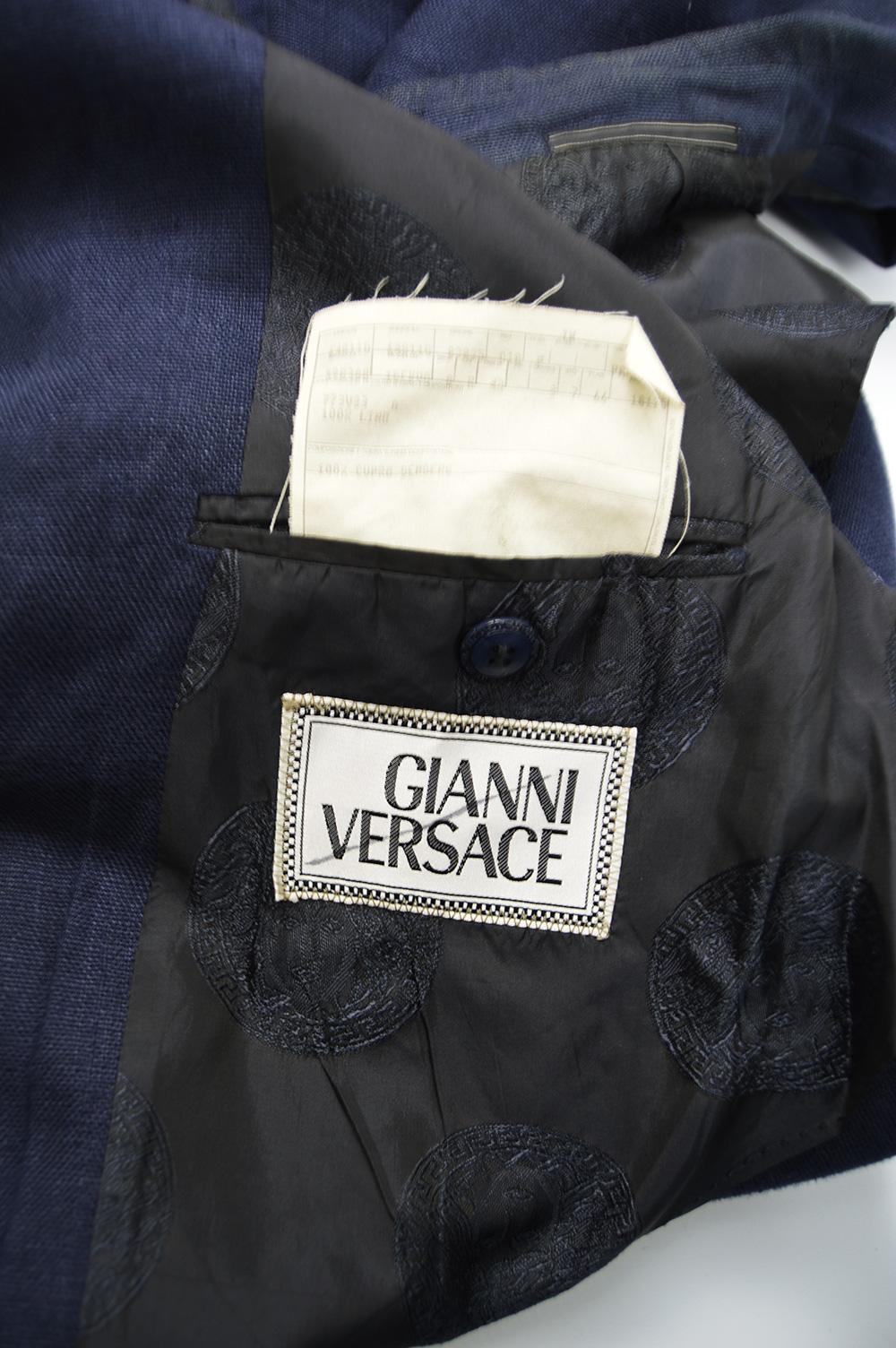 Gianni Versace Men's Vintage Dark Blue Linen Minimalist Chore Jacket 3