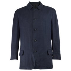 Gianni Versace Men's Vintage Dark Blue Linen Minimalist Chore Jacket