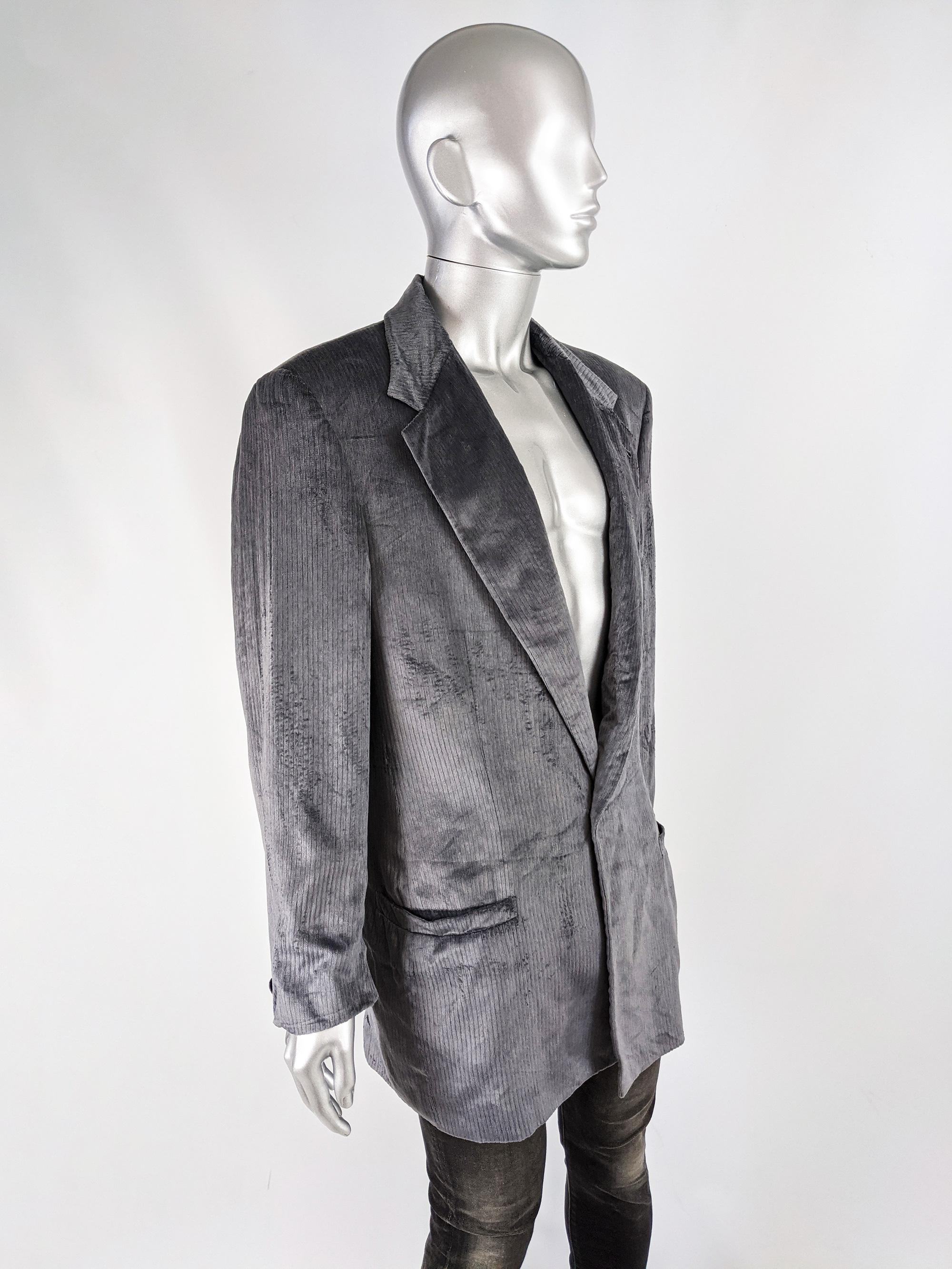 Gianni Versace Mens Vintage Silver Velvet Jacket, 1990s In Good Condition In Doncaster, South Yorkshire
