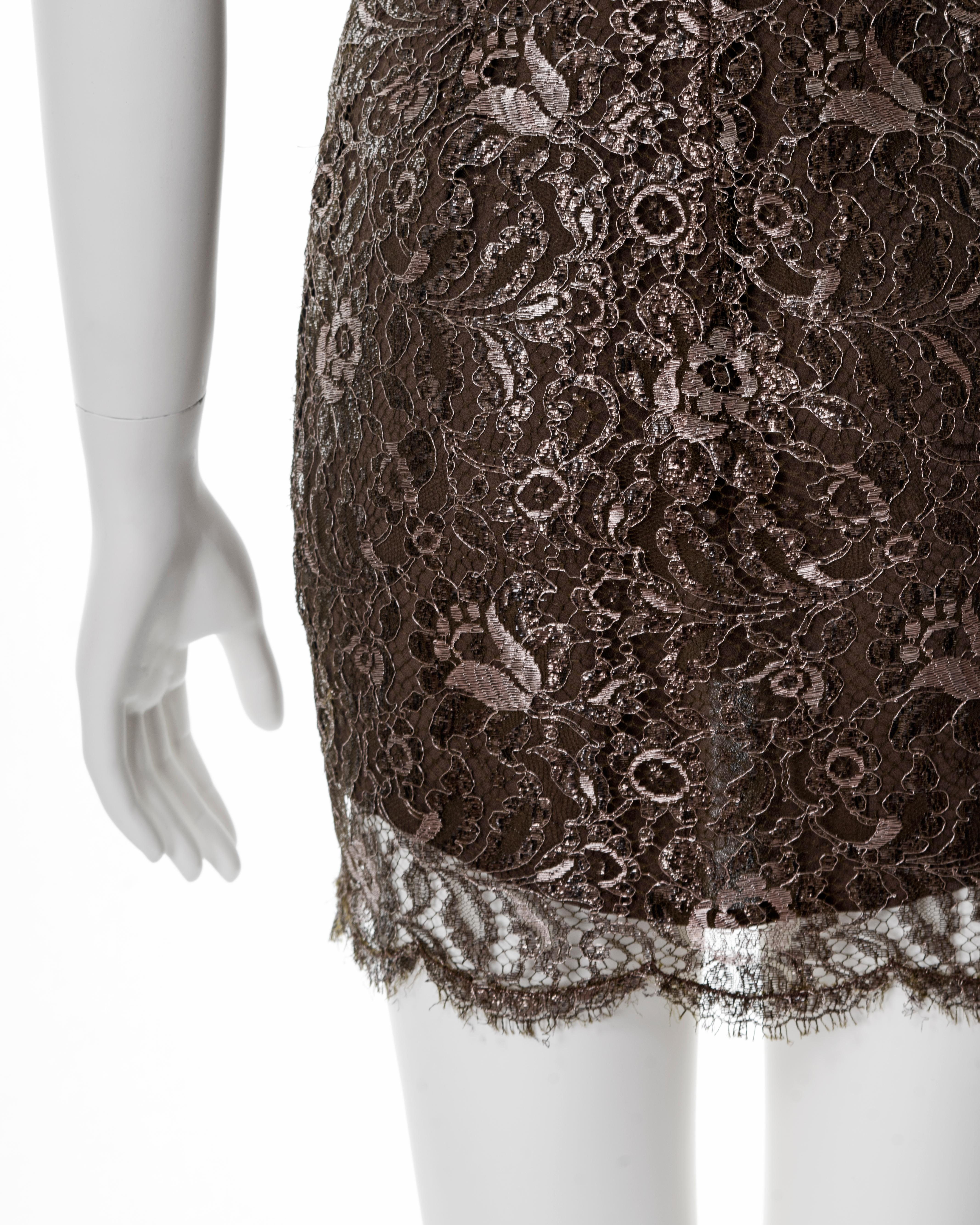 Gianni Versace metallic brown lace evening mini dress, fw 1996 For Sale 6