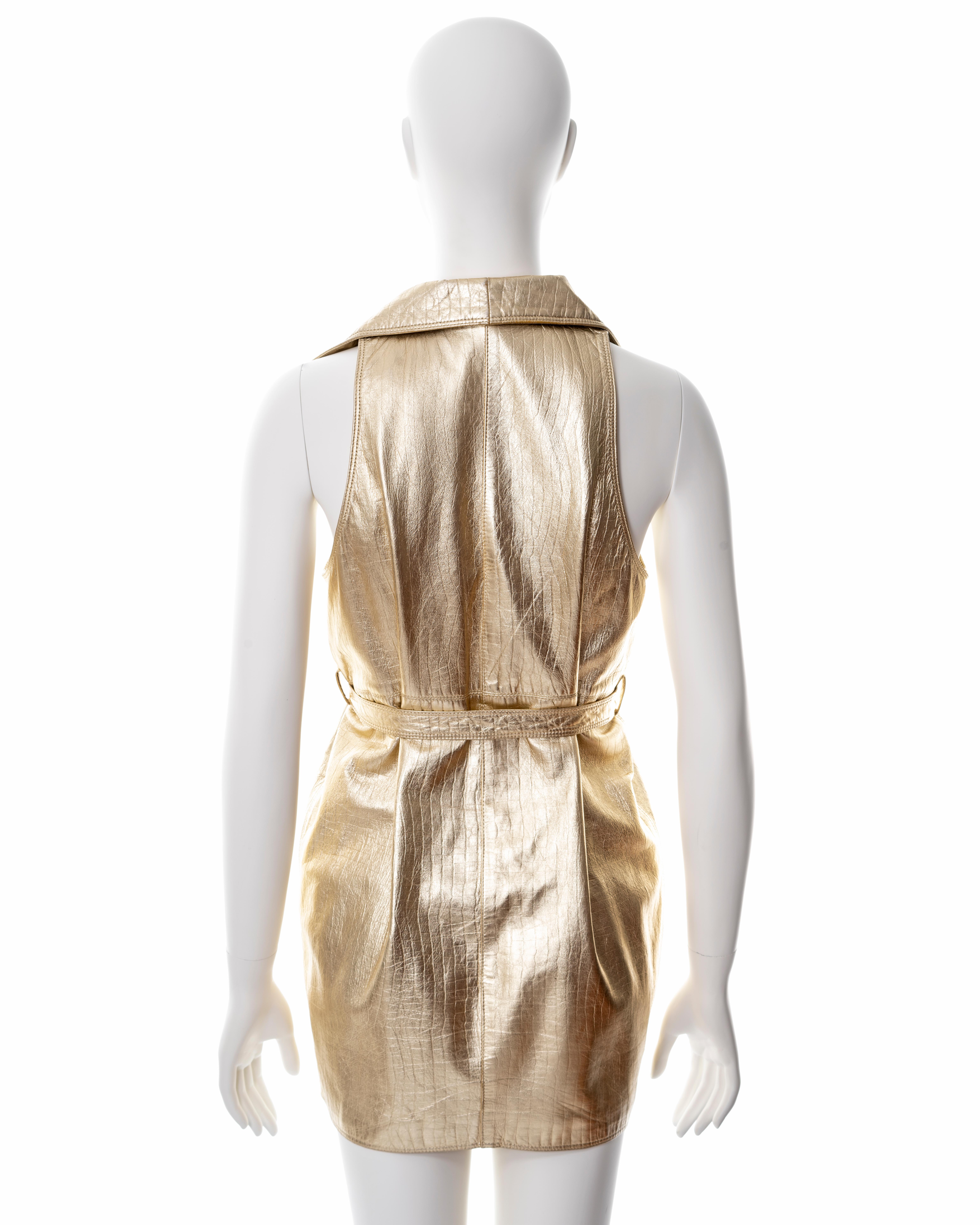 Gianni Versace metallic gold leather mini dress, fw 1994 For Sale 6