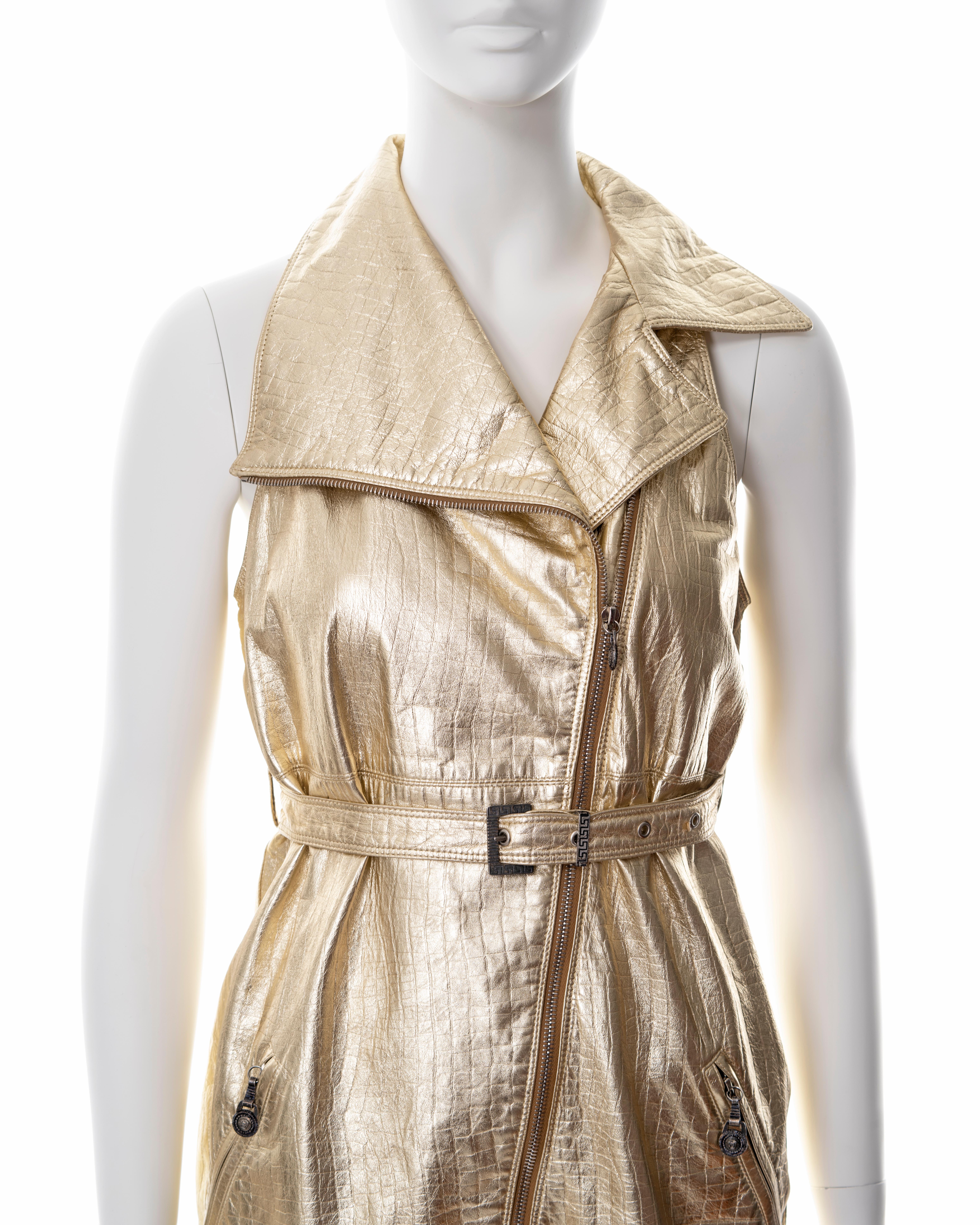 Gianni Versace metallic gold leather mini dress, fw 1994 In Excellent Condition For Sale In London, GB