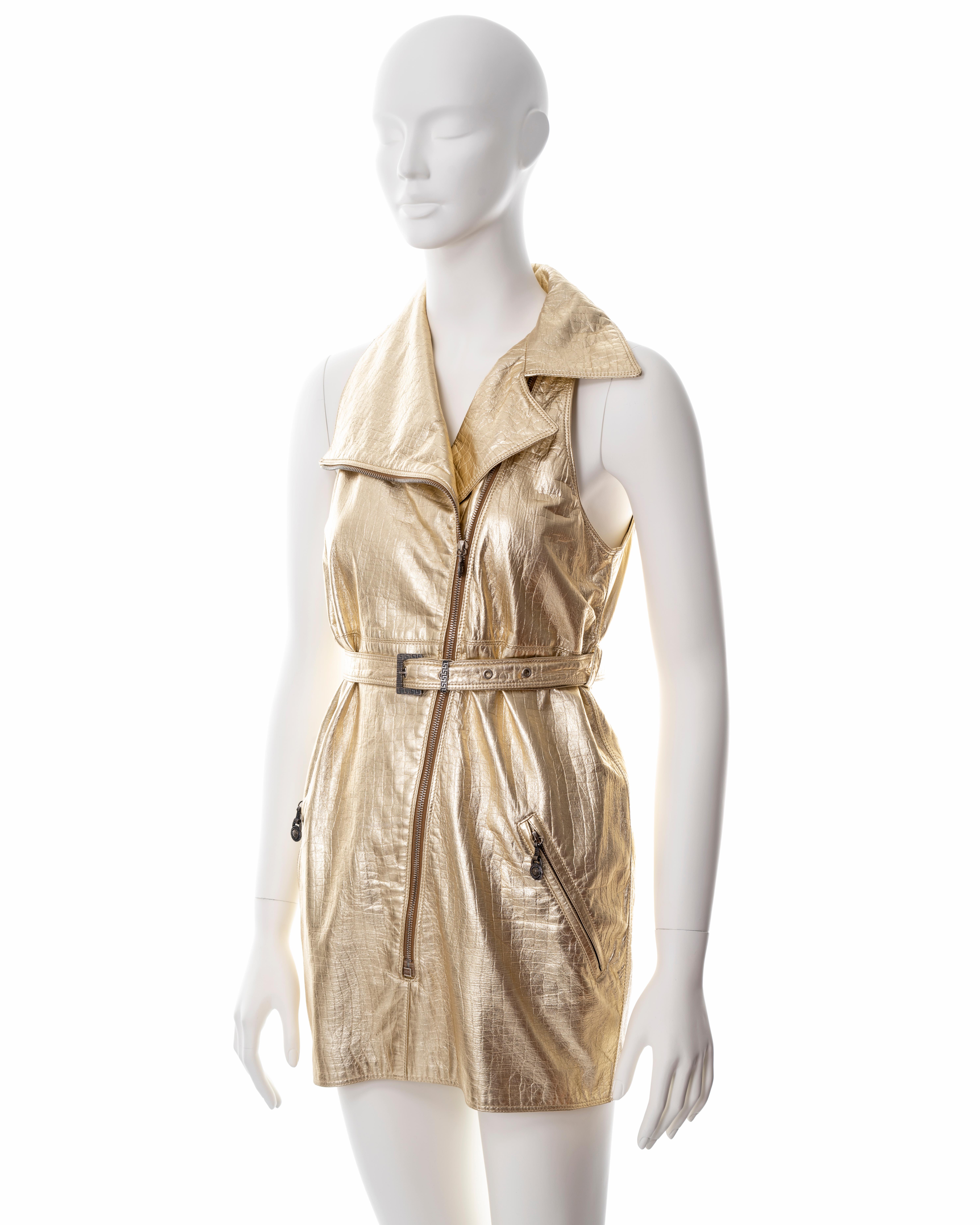 Gianni Versace metallic gold leather mini dress, fw 1994 For Sale 3