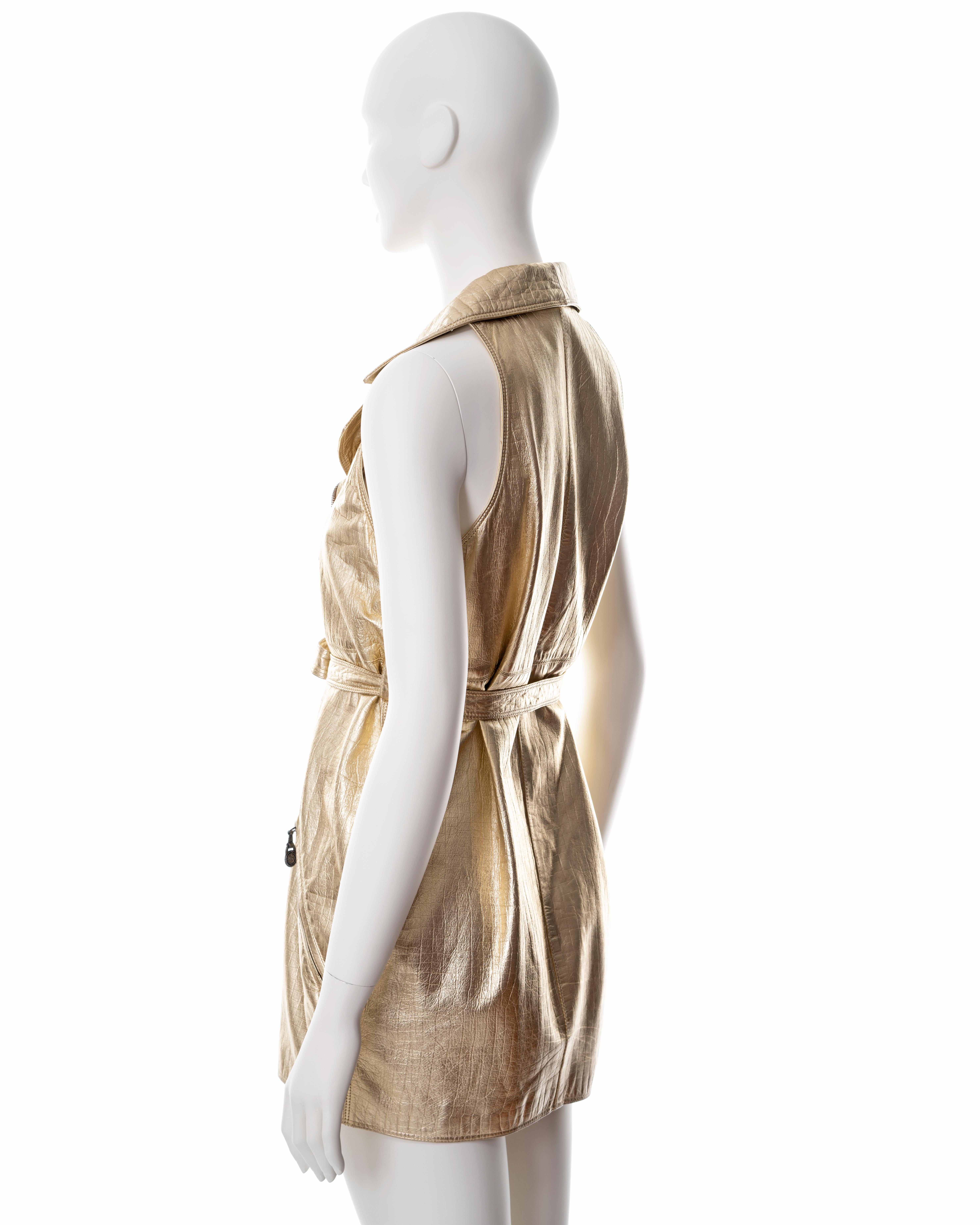 Gianni Versace metallic gold leather mini dress, fw 1994 For Sale 5