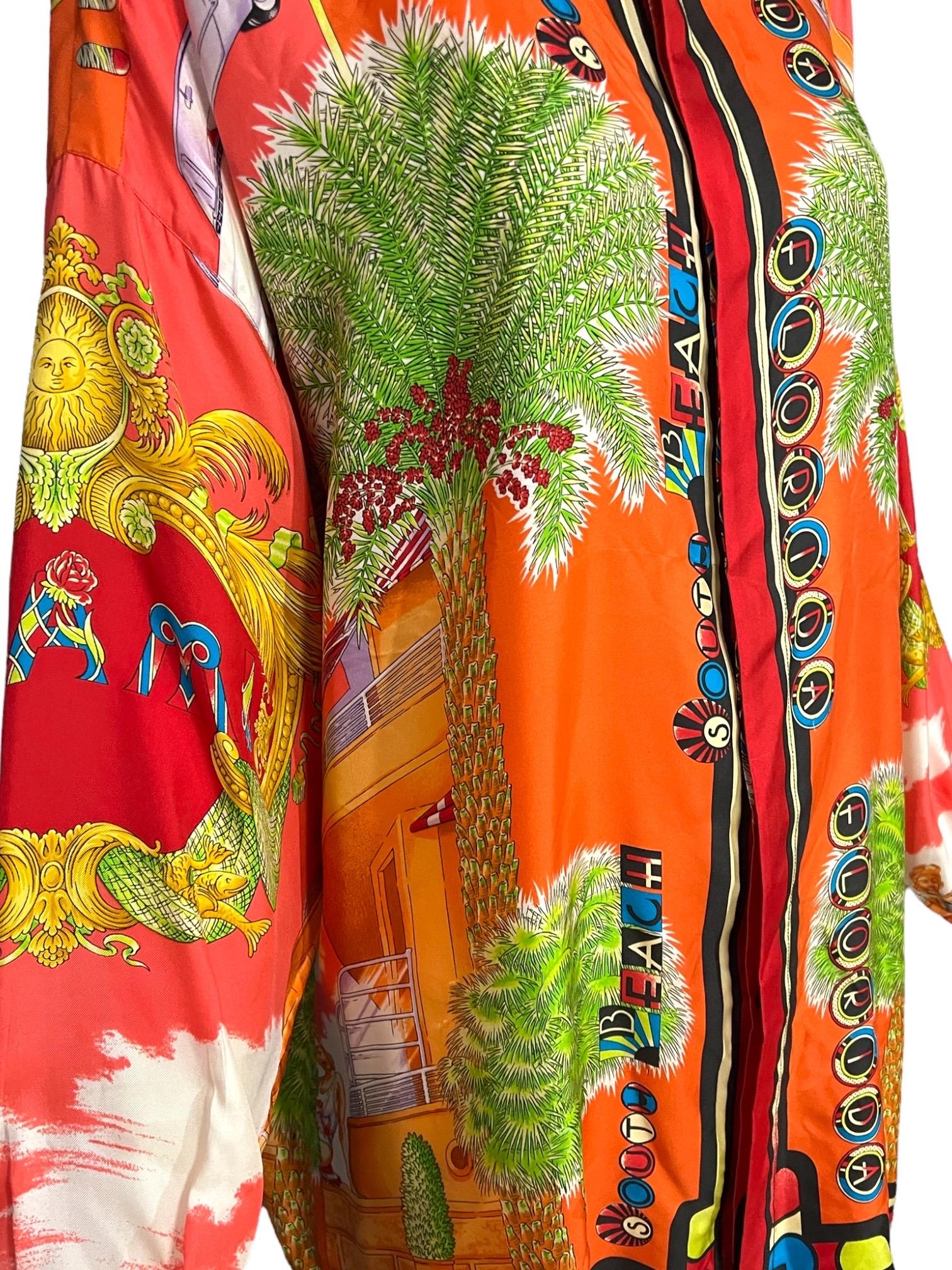 Gianni Versace Miami Silk Shirt Tropical South Beach 1993 Men's IT52 XL 4