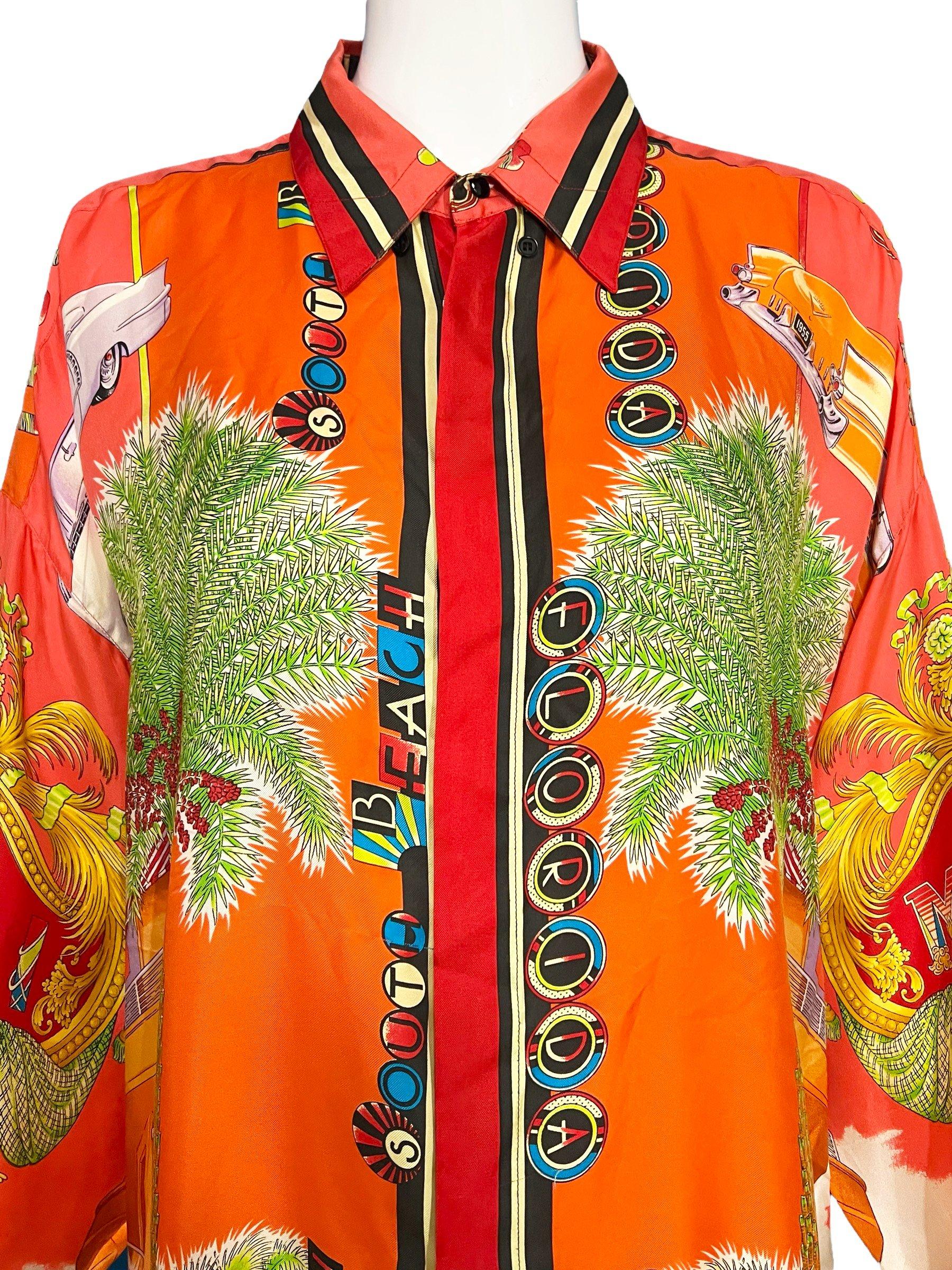 Gianni Versace Miami Silk Shirt Tropical South Beach 1993 Men's IT52 XL  3