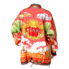 Gianni Versace Miami Tropical South Beach Print Silk Button-Up Shirt circa 1993