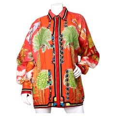 Gianni Versace Miami Tropical South Beach Print Silk Button-Up Shirt circa 1993