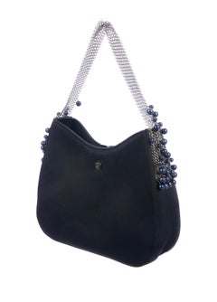 Gianni Versace Mini Black Silk Evening Bag with Mesh Handle and Beads, 1990s