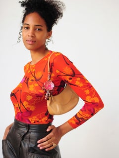 Gianni Versace Mini Shoulder Bag with Camellia Flower Glass Beads Details 2000s