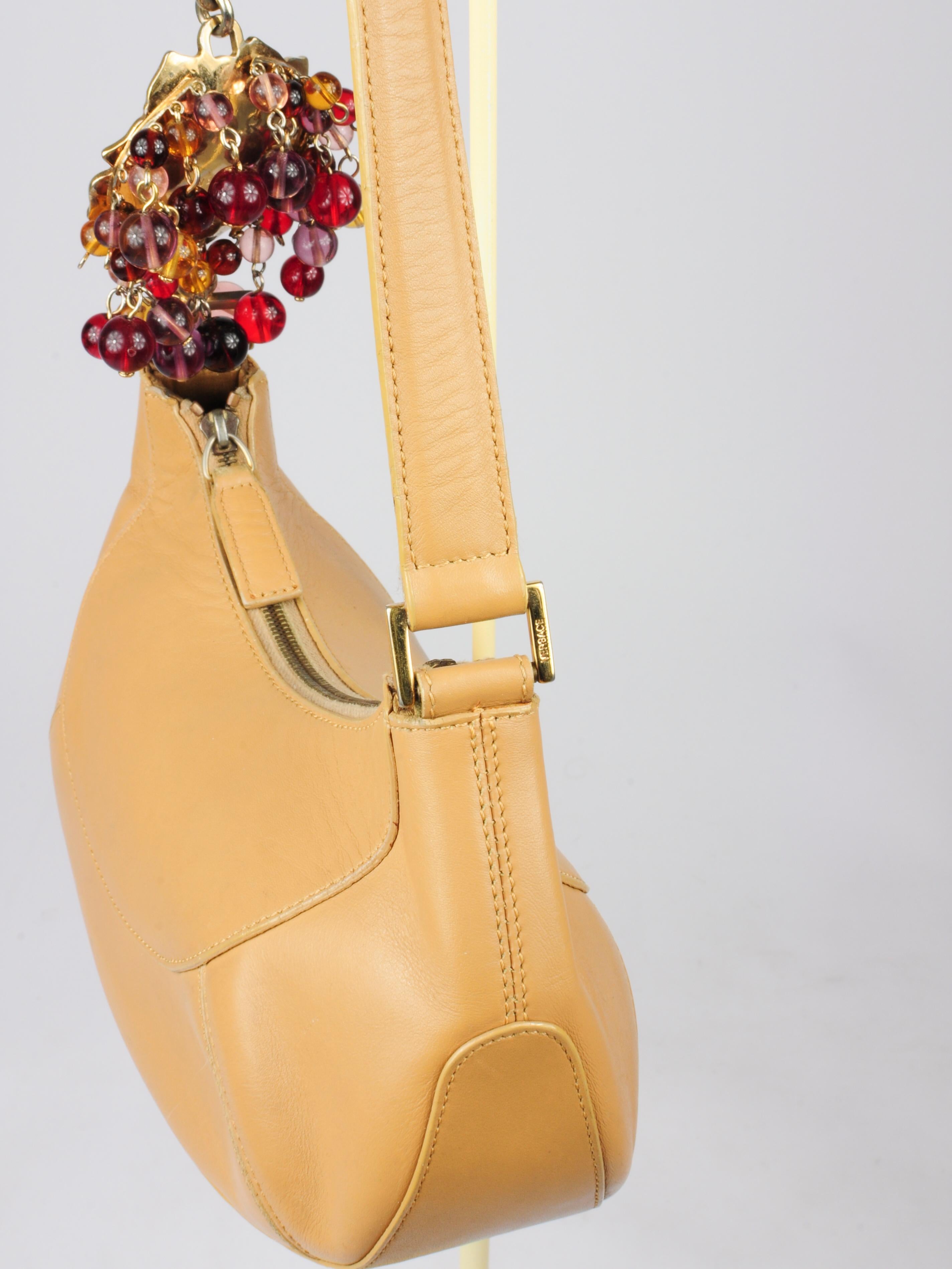 Gianni Versace Mini Shoulder Bag with Camellia Flower Glass Beads Details 2000s For Sale 1