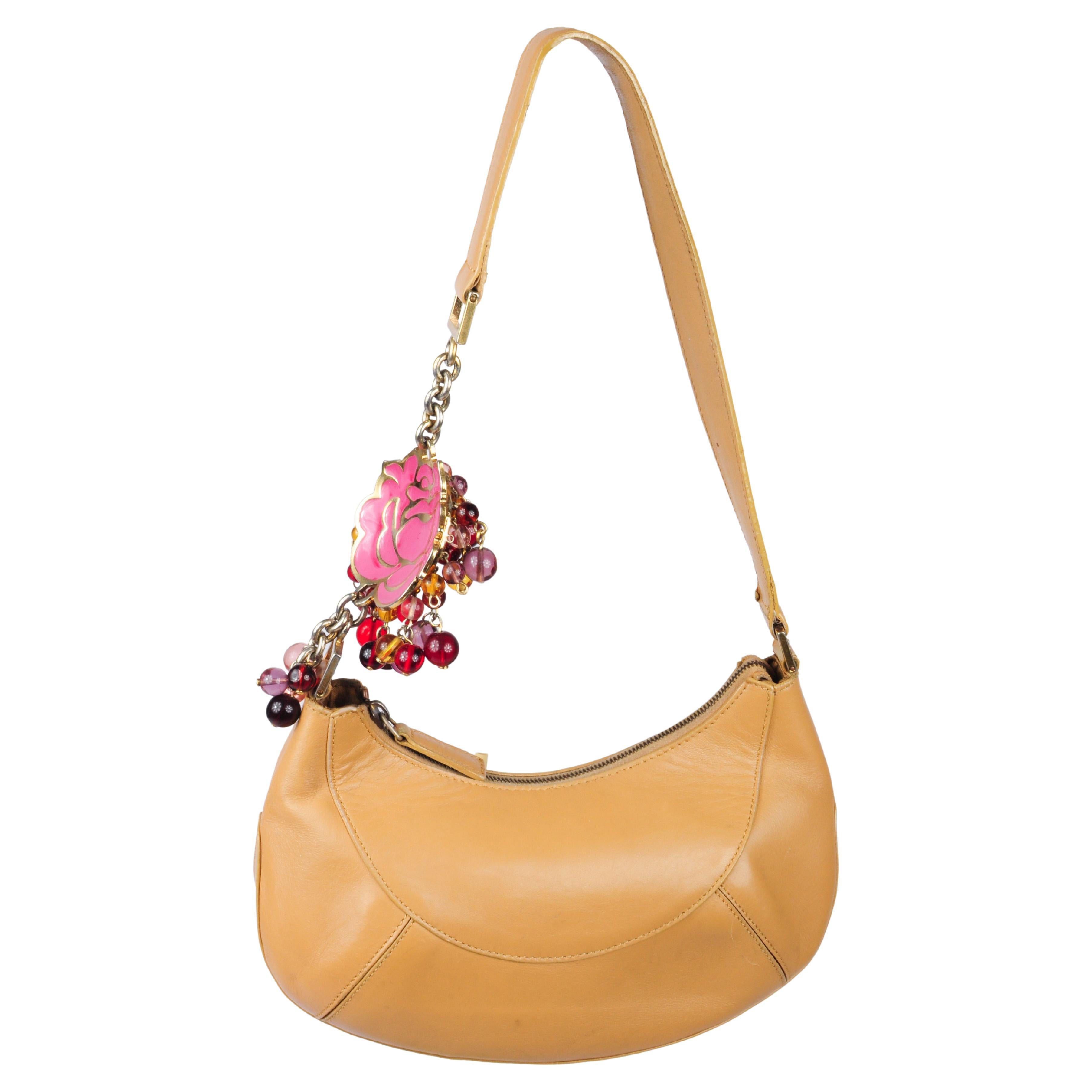 Gianni Versace Mini Shoulder Bag with Camellia Flower Glass Beads Details 2000s