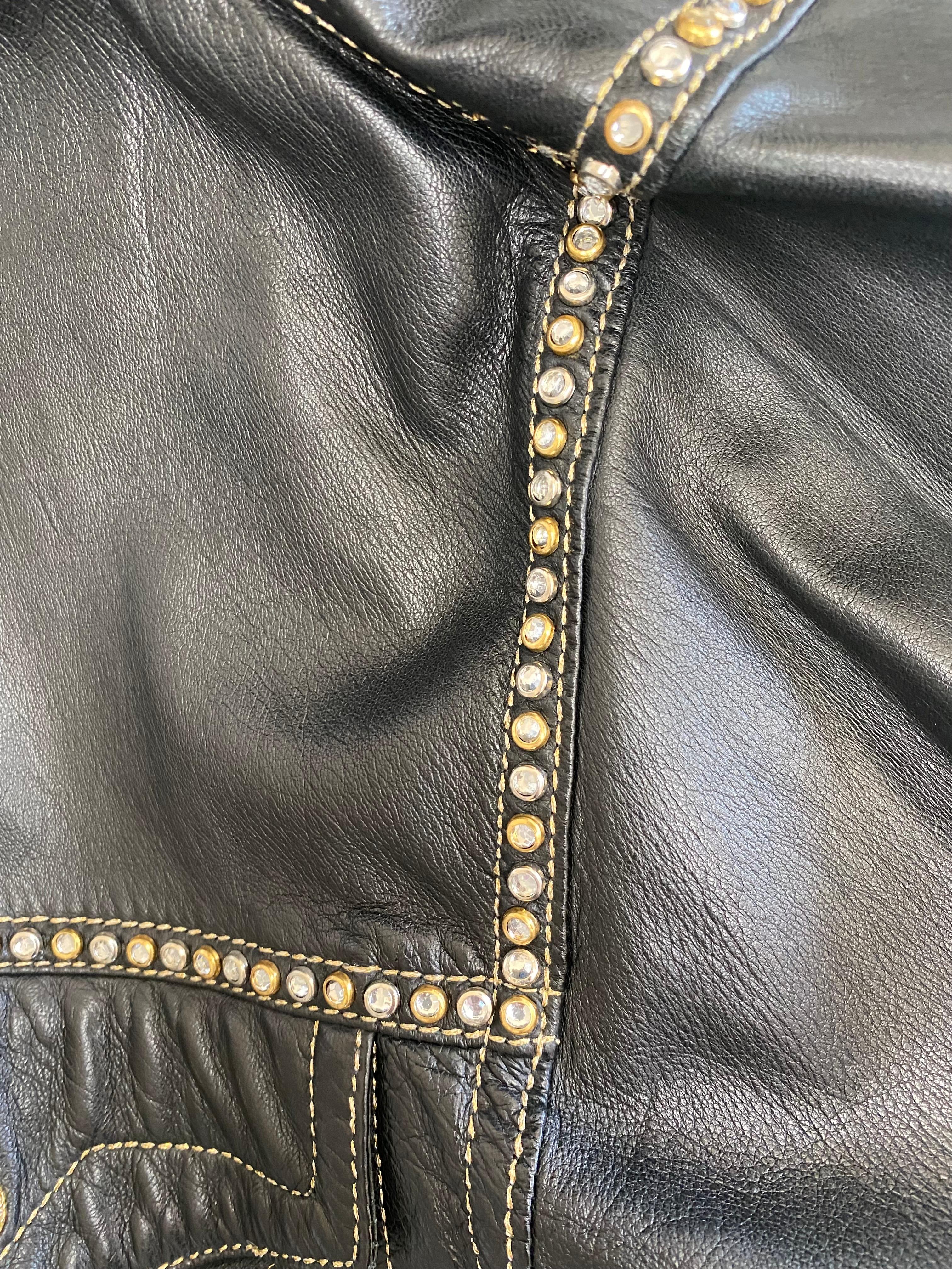 F/W 1992 Gianni Versace Runway 'Miss S&M' Rhinestone Studded Leather Top In Good Condition In West Hollywood, CA