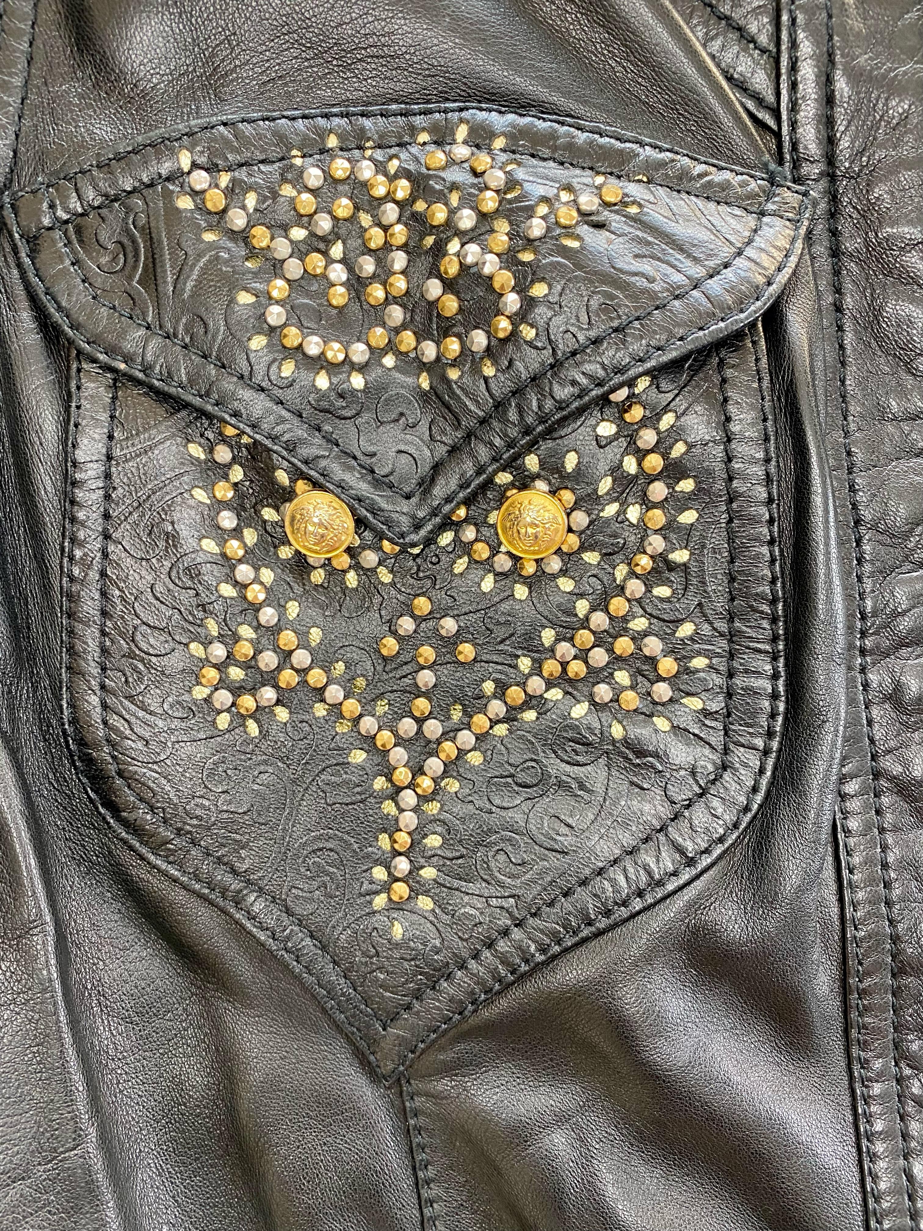 Women's F/W 1992 Gianni Versace 'Miss S&M' Studded Leather Vest Medusa Accents For Sale