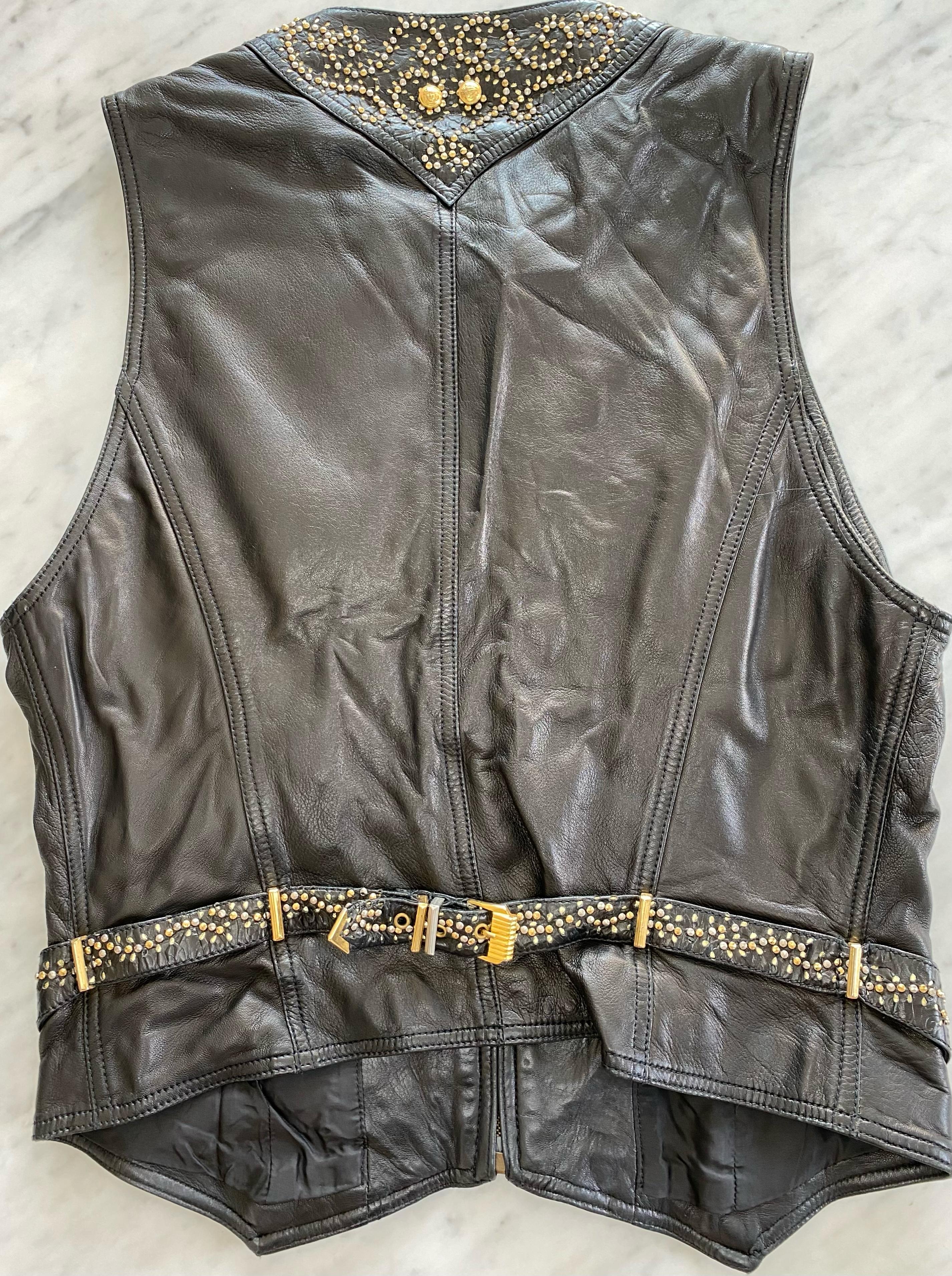 F/W 1992 Gianni Versace 'Miss S&M' Studded Leather Vest Medusa Accents For Sale 2