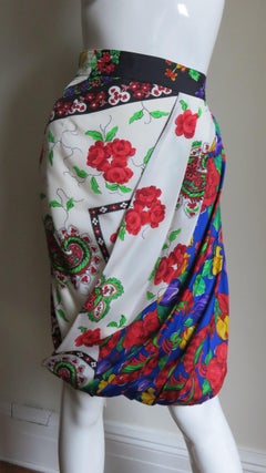 Gianni Versace Mixed Flower Print Silk Skirt 1980s